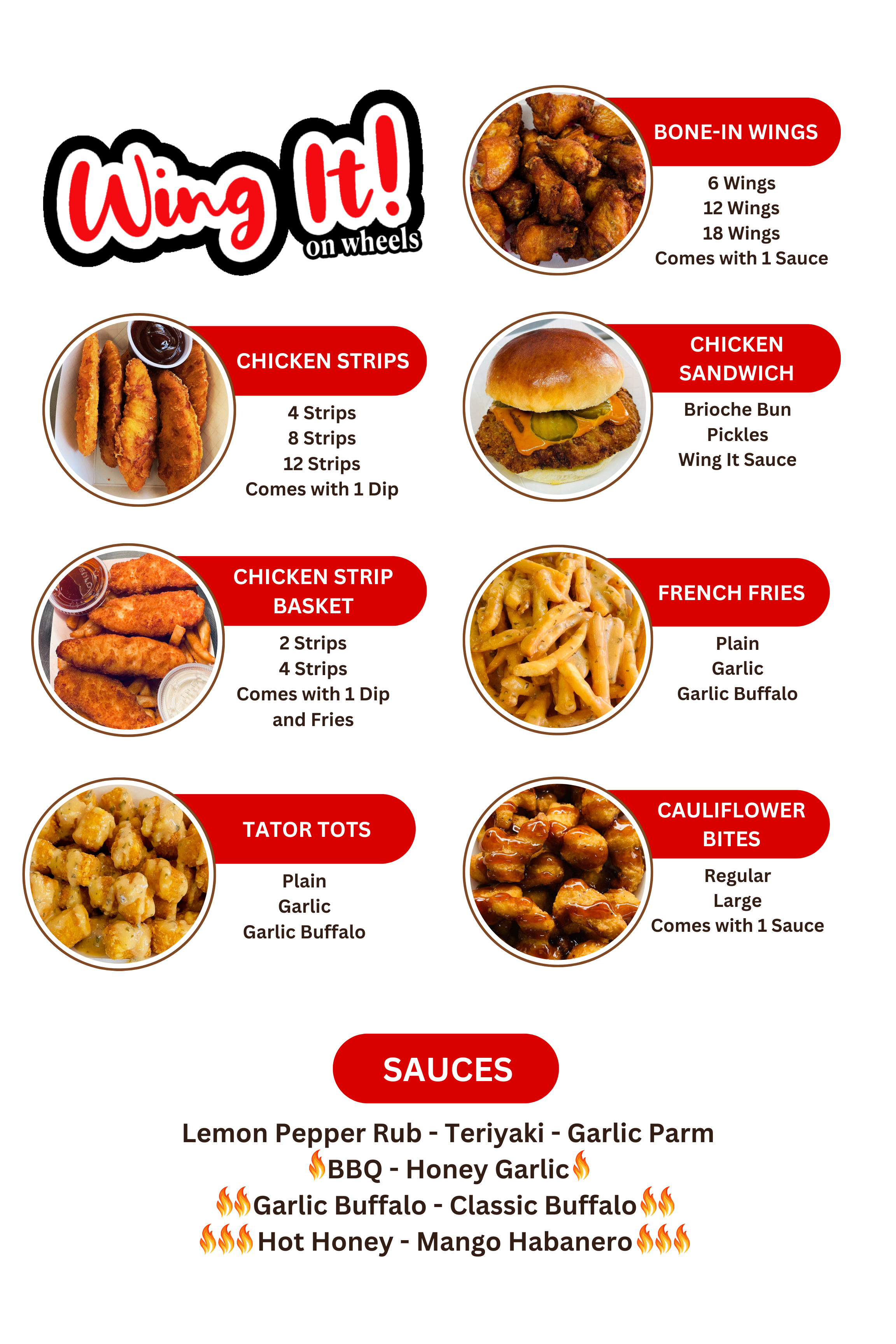 Wing It On Wheels Full Menu
